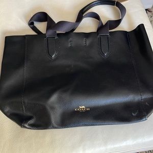 Black leather coach tote